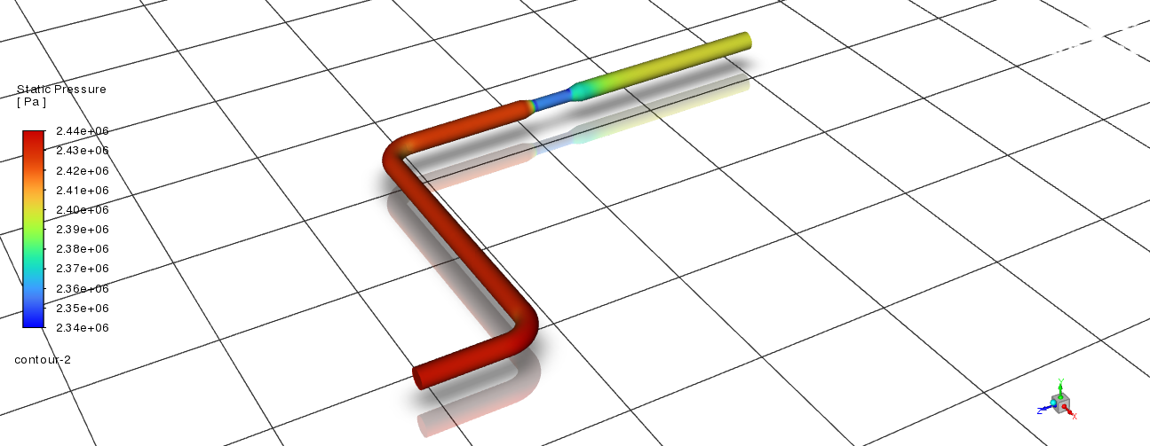 ANSYS Fluent static-pressure contour for the 6 mm methane feedline